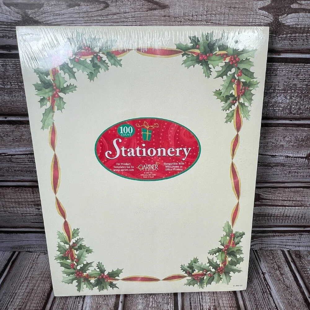 Gartner Studios Christmas Holiday HOLLY Stationery 100 Sheets Printer Safe NEW